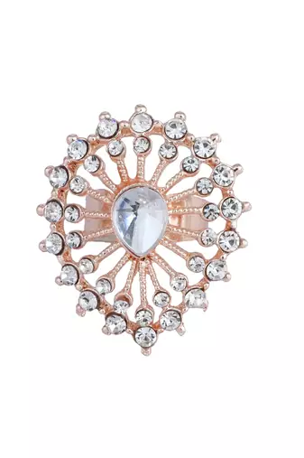Indian Design White Stone studded Adjustable teardrop Shape Cocktail Ring