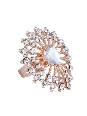 Indian Design White Stone studded Adjustable teardrop Shape Cocktail Ring 3