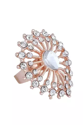 Indian Design White Stone studded Adjustable teardrop Shape Cocktail Ring