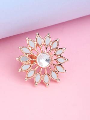 Indian Design White Glass Work Adjustable Floral Shape Cocktail Ring 1