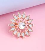 Indian Design White Glass Work Adjustable Floral Shape Cocktail Ring