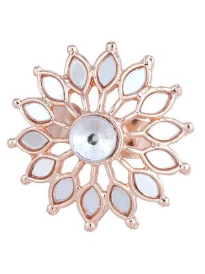 Indian Design White Glass Work Adjustable Floral Shape Cocktail Ring 2
