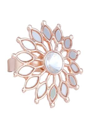 Indian Design White Glass Work Adjustable Floral Shape Cocktail Ring 3