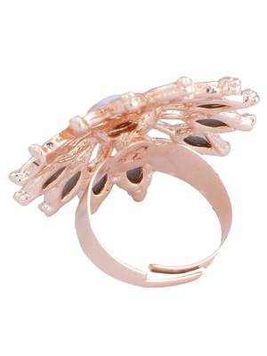 Indian Design White Glass Work Adjustable Floral Shape Cocktail Ring 4