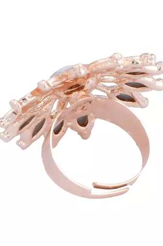 Indian Design White Glass Work Adjustable Floral Shape Cocktail Ring