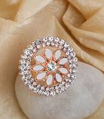Indian Design White Glass Work and Stone Adjustable Floral Shape Cocktail Ring