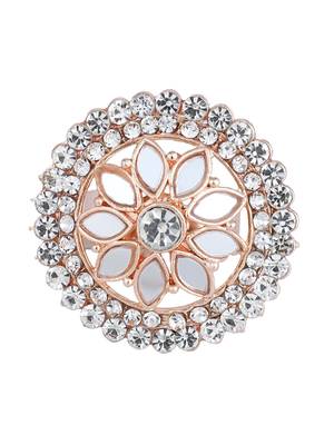 Indian Design White Glass Work and Stone Adjustable Floral Shape Cocktail Ring 2