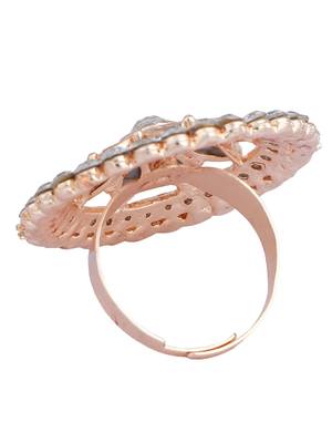 Indian Design White Glass Work and Stone Adjustable Floral Shape Cocktail Ring 4