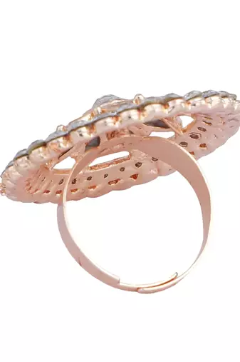 Indian Design White Glass Work and Stone Adjustable Floral Shape Cocktail Ring