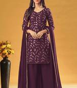 Wine Color Embroidered Readymade Salwar Kameez with Dupatta Set