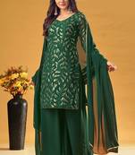 Green Color Embroidered Readymade Pakistani Salwar Kameez with Dupatta Set