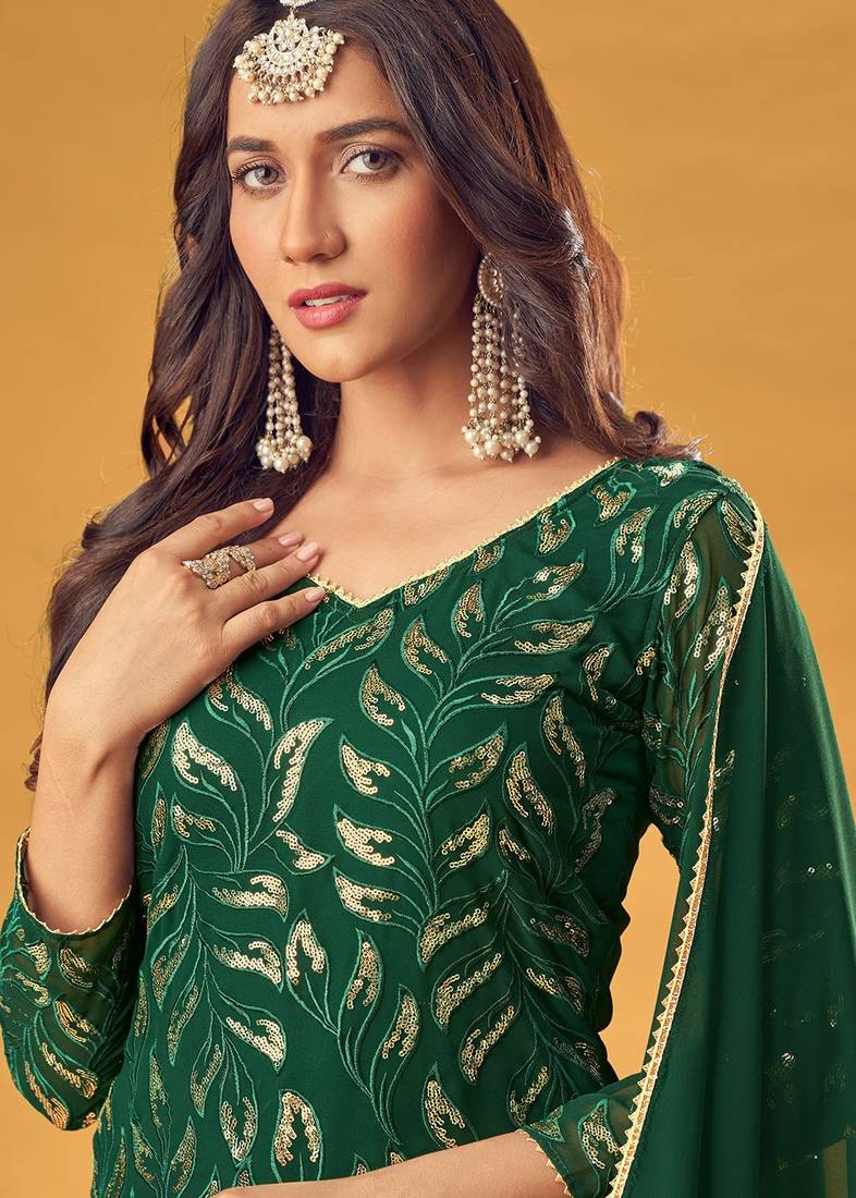 Green Color Embroidered Readymade Pakistani Salwar Kameez with Dupatta Set