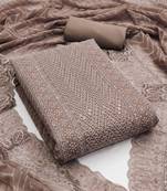 Georgette embroidered ensemble with heavy crepe bottom & chiffli dupatta dress material