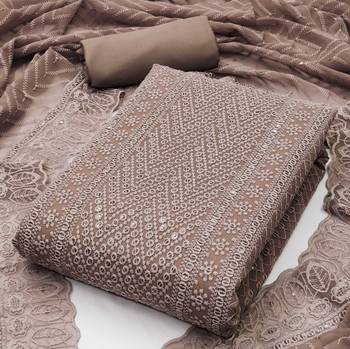 Georgette embroidered ensemble with heavy crepe bottom & chiffli dupatta dress material 2