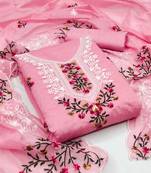 Sophisticated chanderi ensemble with neck embroidery and santoon dupatta dress material