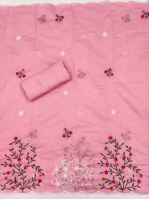 Sophisticated chanderi ensemble with neck embroidery and santoon dupatta dress material 3