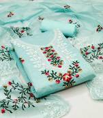 Sophisticated chanderi ensemble with neck embroidery and santoon dupatta dress material