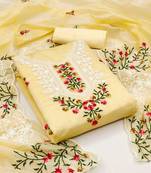 Sophisticated chanderi ensemble with neck embroidery and santoon dupatta dress material