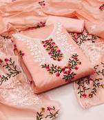 Sophisticated chanderi ensemble with neck embroidery and santoon dupatta dress material