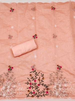 Sophisticated chanderi ensemble with neck embroidery and santoon dupatta dress material 3