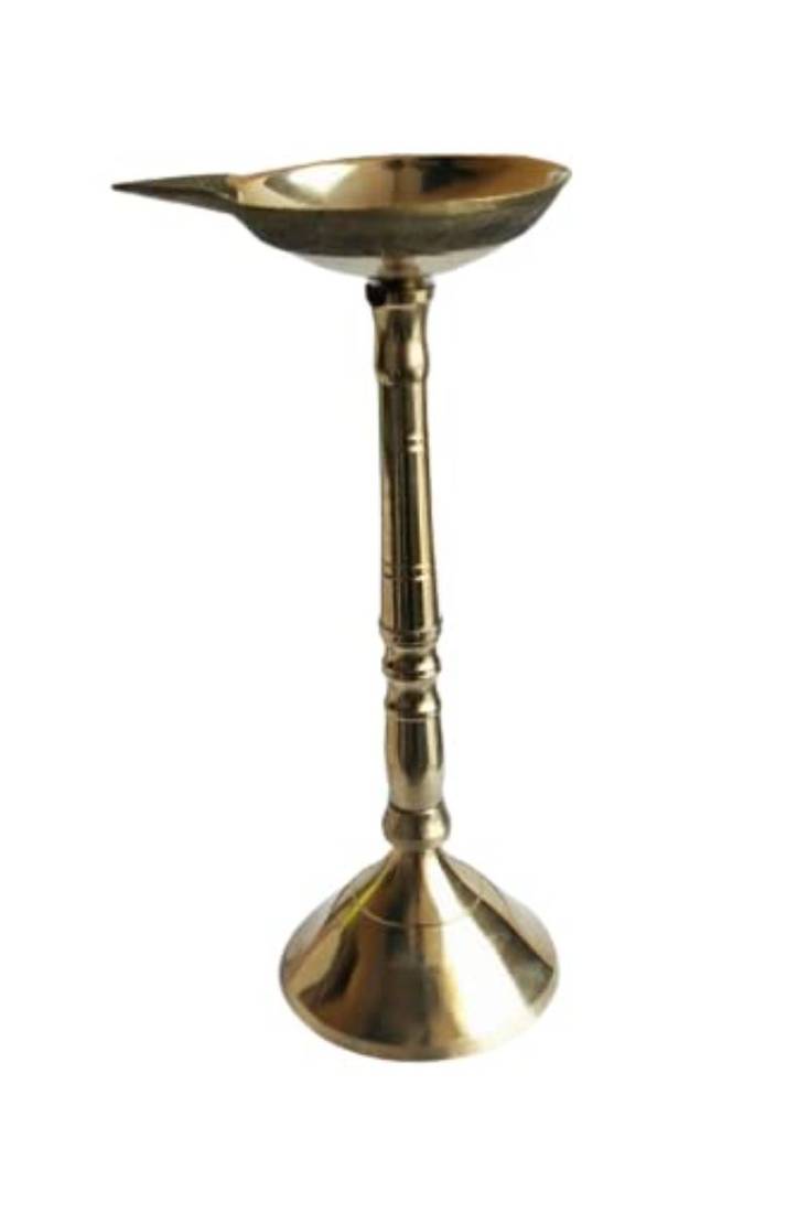 Salvus APP SOLUTIONS Traditional Brass Diya Stand/Deepak/Oil Lamp for Temple, Home & Office Decor, (Golden_7.5 Inch)