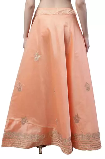 Peach chanderi silk hand gota patti work ethnic lehenga skirt