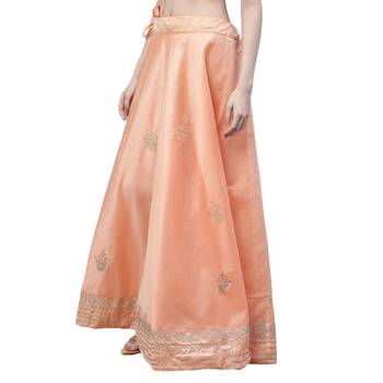 Peach chanderi silk hand gota patti work ethnic lehenga skirt 3