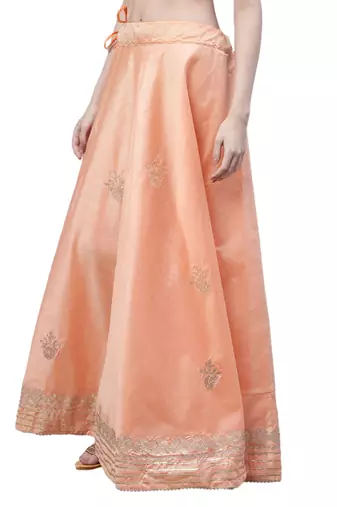 Peach chanderi silk hand gota patti work ethnic lehenga skirt