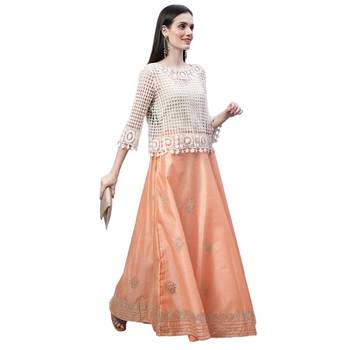 Peach chanderi silk hand gota patti work ethnic lehenga skirt 4