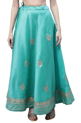 Sea green chanderi silk hand gota patti work ethnic lehenga skirt