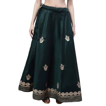 Dark green chanderi silk hand gota patti work ethnic lehenga skirt 1