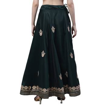 Dark green chanderi silk hand gota patti work ethnic lehenga skirt 2