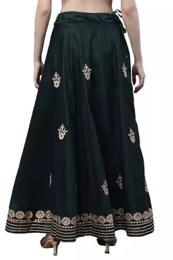 Dark green chanderi silk hand gota patti work ethnic lehenga skirt