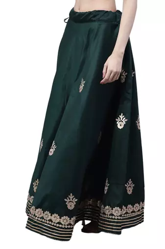 Dark green chanderi silk hand gota patti work ethnic lehenga skirt