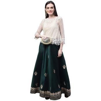 Dark green chanderi silk hand gota patti work ethnic lehenga skirt 4