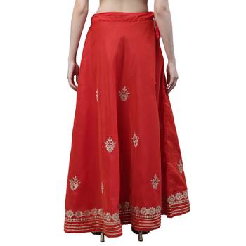 Red chanderi silk hand gota patti work ethnic lehenga skirt 2