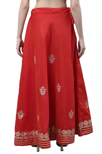 Red chanderi silk hand gota patti work ethnic lehenga skirt