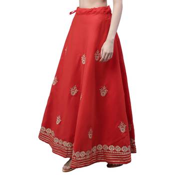 Red chanderi silk hand gota patti work ethnic lehenga skirt 3