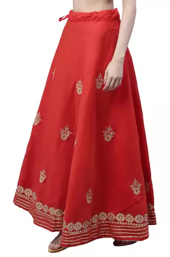 Red chanderi silk hand gota patti work ethnic lehenga skirt