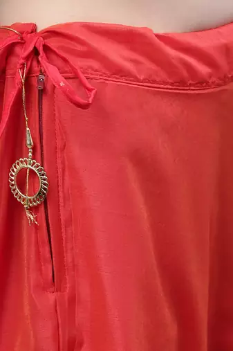 Red chanderi silk hand gota patti work ethnic lehenga skirt