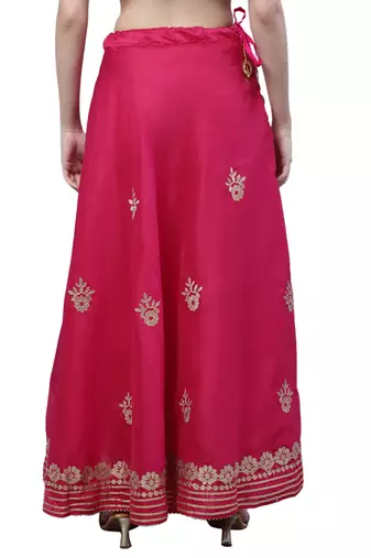 Magenta chanderi silk hand gota patti work ethnic lehenga skirt
