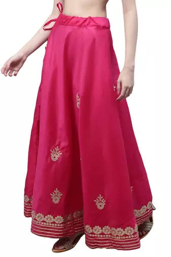 Magenta chanderi silk hand gota patti work ethnic lehenga skirt