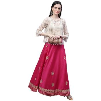 Magenta chanderi silk hand gota patti work ethnic lehenga skirt 4
