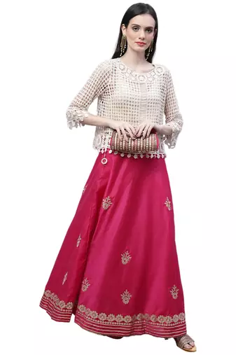 Magenta chanderi silk hand gota patti work ethnic lehenga skirt