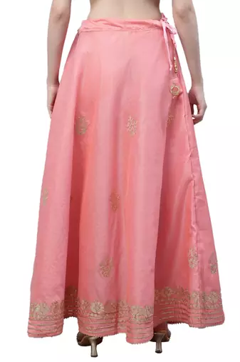 Pink chanderi silk hand gota patti work ethnic lehenga skirt