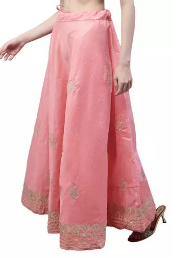 Pink chanderi silk hand gota patti work ethnic lehenga skirt