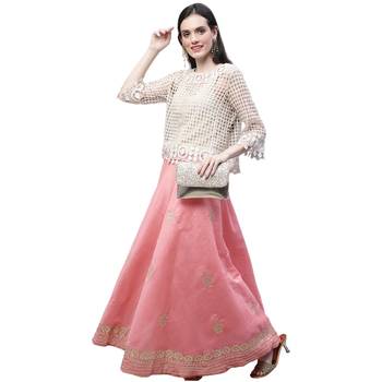 Pink chanderi silk hand gota patti work ethnic lehenga skirt 4