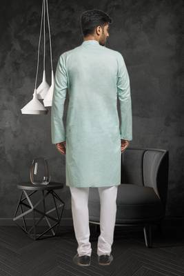 Mens silk plain kurta pajama 5