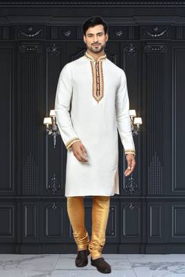 Mens silk embroidered kurta pajama 1