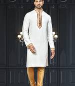 Mens silk embroidered kurta pajama